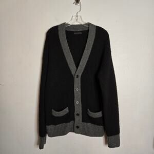 Oak + Fort Black + Gray Ribbed Knit Colorblock V-Neck Cardigan Size Men's S